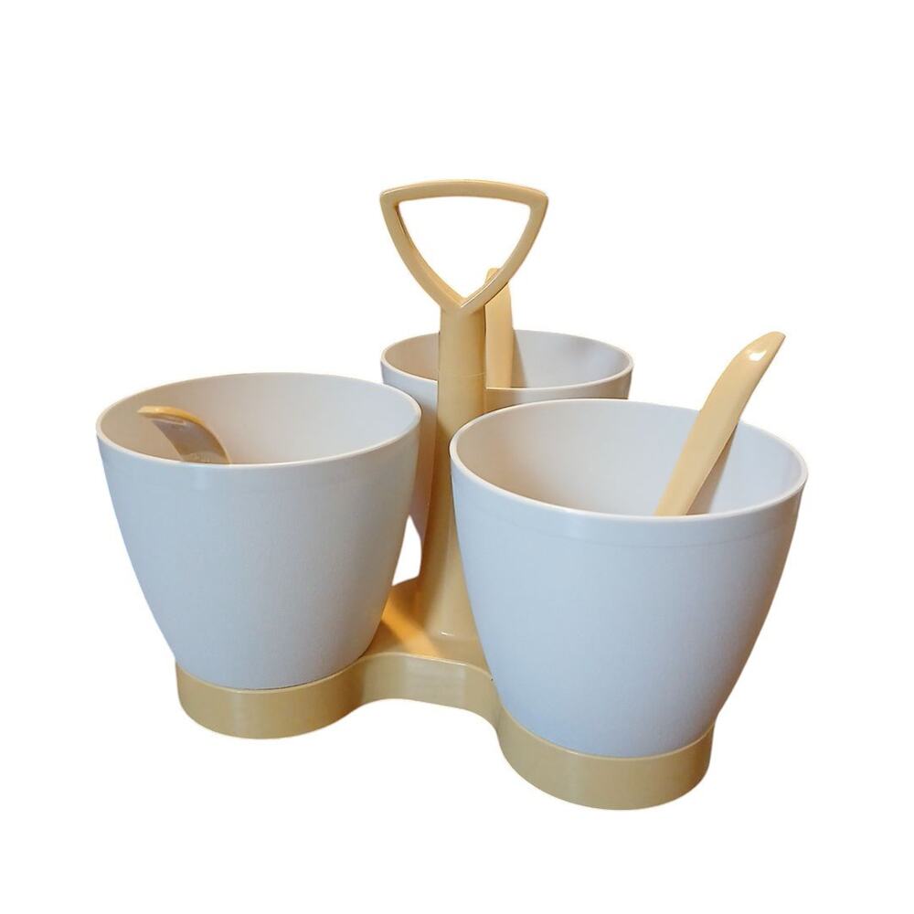 Vintage Tupperware Harvest Gold Condiment Caddy‎ Set with Serving Spoons No Lids